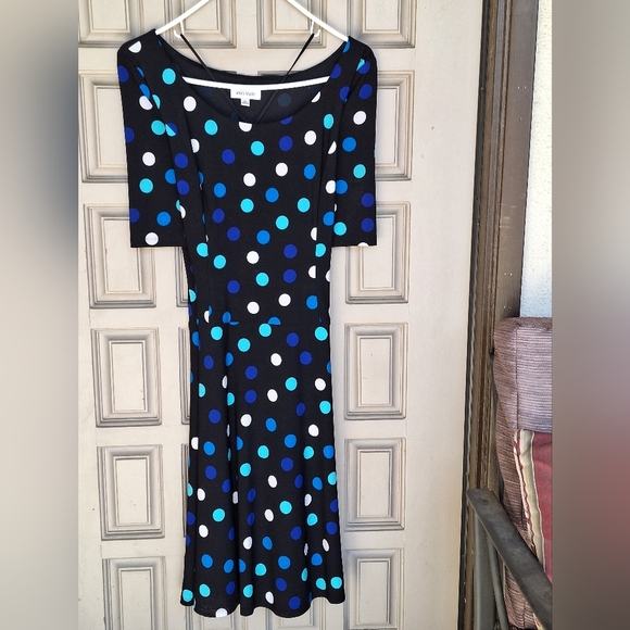 Stylish Polka Dot Dress - Black and Blue - Picture 1 of 9